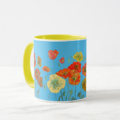 Orange Blue Shabby Poppy Poppies Wasserfarbene Tas Tasse (Vorderseite Links)