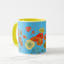 Orange Blue Shabby Poppy Poppies Wasserfarbene Tas Tasse