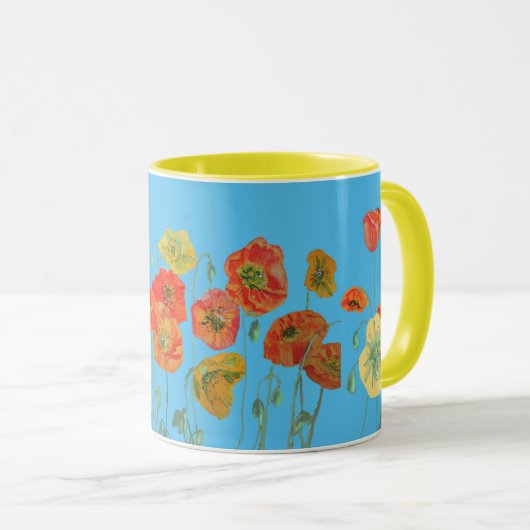 Orange Blue Shabby Poppy Poppies Wasserfarbene Tas Tasse (VorderseiteRechts)