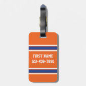 Orange Blue Sports Jersey mit Name und Nummer Gepäckanhänger (Rückseite vertikal)