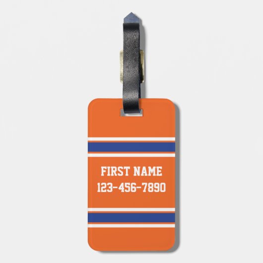 Orange Blue Sports Jersey mit Name und Nummer Gepäckanhänger (Rückseite vertikal)