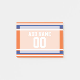 Orange Blue Sports Jersey mit Name und Nummer Post-it Klebezettel