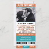 Orange & Blue Sports Ticket Save the Date (Vorderseite)