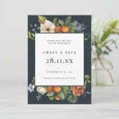 Orange Blue Summer Floral Botanic Boho Save The Date (Stehend Vorderseite)