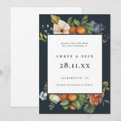 Orange Blue Summer Floral Botanic Boho Save The Date (Vorne/Hinten)