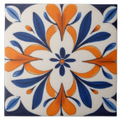 Orange & Blue Symmetrie Abstraktes Mittelmeer Fliese (Vorderseite)