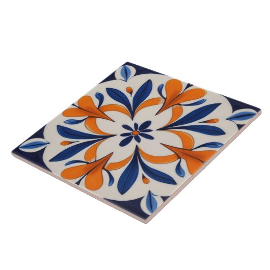 Orange & Blue Symmetrie Abstraktes Mittelmeer Fliese (Seite)