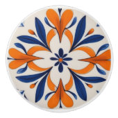 Orange & Blue Symmetrie Abstraktes Mittelmeer Keramikknauf (Vorderseite)