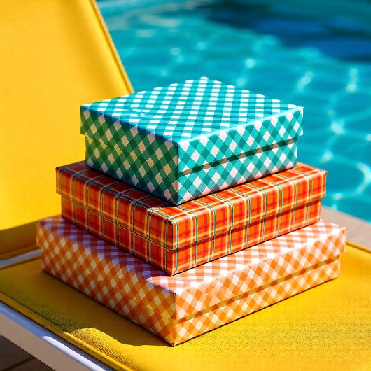 Orange & Blue Tartar kariertes Set im Sommer 3 Geschenkpapier Set