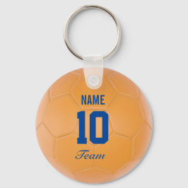Orange Blue Team Soccer Ball Personalisierter Name Schlüsselanhänger