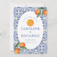 Orange Blue tile Mediterranean Wedding QR Code