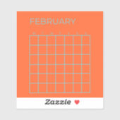 Orange Blue Tosca Februar Undated Calendar Aufkleber (Blatt)