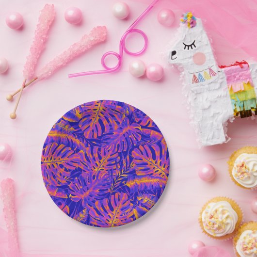 Orange Blue Tropical Palm Blätter Hochzeiten Pappteller (Party)