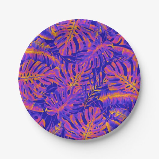Orange Blue Tropical Palm Blätter Hochzeiten Pappteller (Vorderseite)