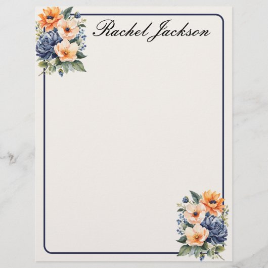 Orange Blue und Creme Floral Briefbogen (Vorderseite)