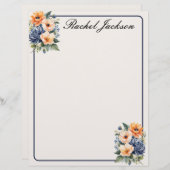 Orange Blue und Creme Floral Briefbogen (Vorne/Hinten)