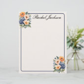 Orange Blue und Creme Floral Briefbogen (Stehend Vorderseite)
