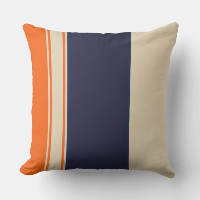 Orange Blue und Taupe Streifen Kissen (Vorderseite)