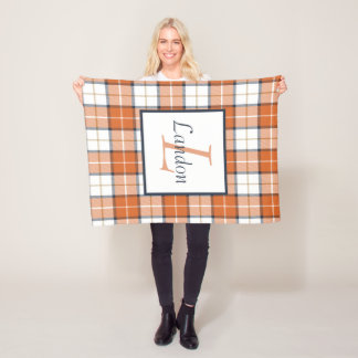 Orange, Blue und White Tartan Kariert Fleecedecke