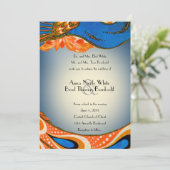 Orange Blue Vintag Peacock Hochzeit Einladung (Stehend Vorderseite)