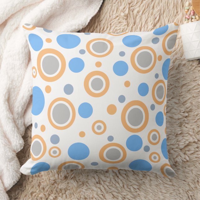 Orange Blue White Silver Polka Dots Kissen (Decke)