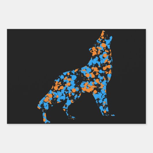 Orange Blue Wolf Splattered Paint Geschenkpapier Set (Vorderseite 2)