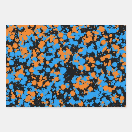 Orange Blue Wolf Splattered Paint Geschenkpapier Set (Vorderseite)