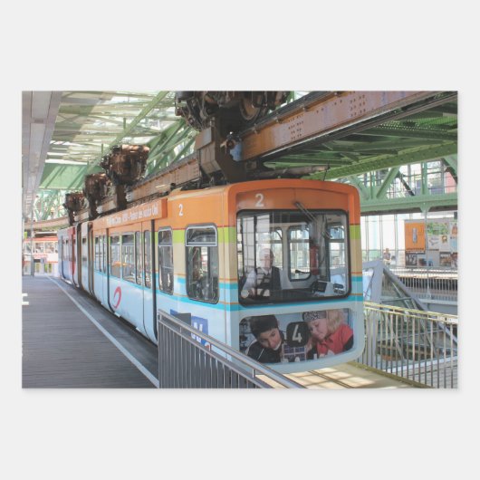 Orange Blue Wuppertal Floating Train Geschenkpapier Set (Vorderseite 3)