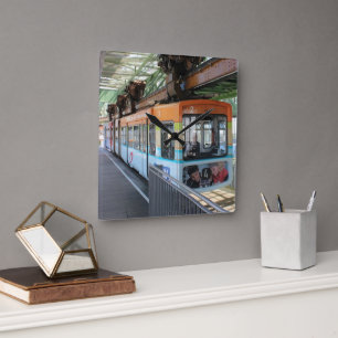 Orange Blue Wuppertal Schwebebahn Quadratische Wanduhr