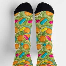Orange Blue Yellow Pills Pharmacy Socken