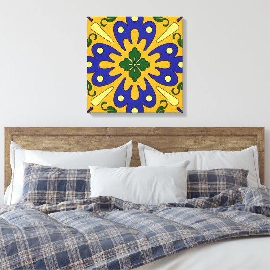 Orange Blue Yellow Spanish Tile Leinwand Kunst, Di (Insitu (Schlafzimmer))