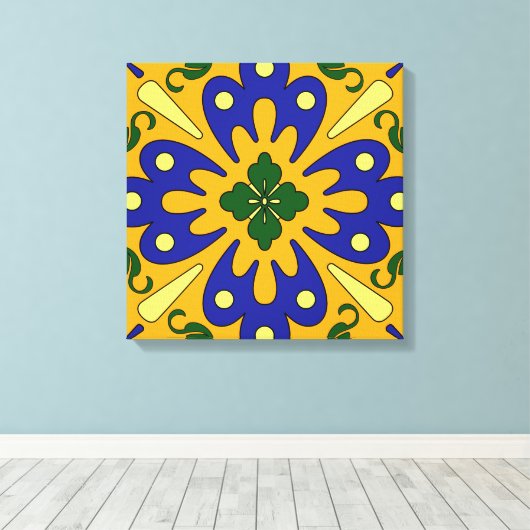 Orange Blue Yellow Spanish Tile Leinwand Kunst, Di (Insitu (Holzboden))