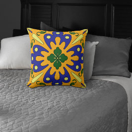 Orange Blue Yellow Spanish Tile Pattern Kissen