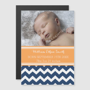 Orange Blue Zickzack New Baby Magnetic Card Magneteinladung