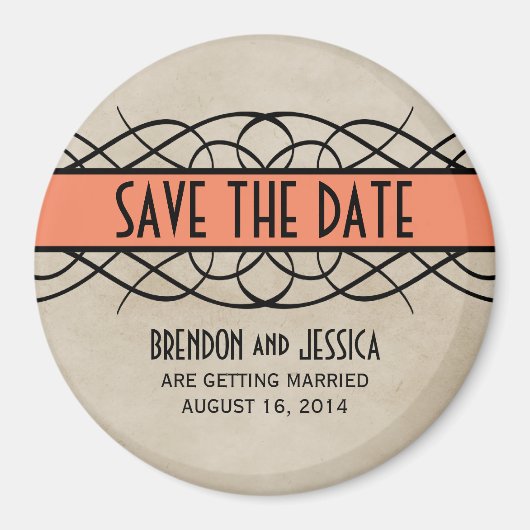 Orange Blüh Border Save the Date Magnet (Vorne)
