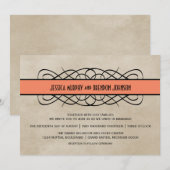 Orange Blüh Border Wedding Einladung (Vorne/Hinten)