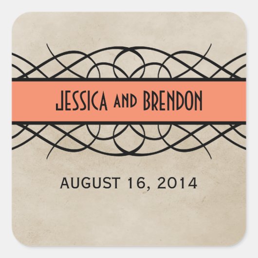 Orange Blüh Border Wedding Stickers (Vorderseite)