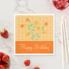 Orange blühende Happy Birthday Paper Napkins Serviette