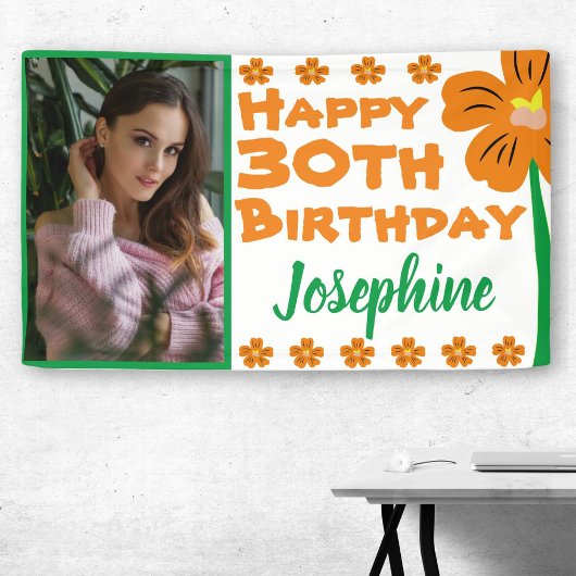 Orange Blume 30. Foto Geburtstag Banner