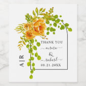 Orange Blume, arch Dankeschön Hochzeit im Herbst Weinetikett (Einzelnes Label)