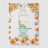 Orange Blume-BabyduscheVellum Overlay Pergament Einladungen (Vorderseite)