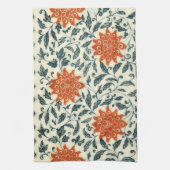 orange Blume - blaues Muster Geschirrtuch (Vertikal)