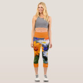 Orange Blume Bloral Personalisiert Name Capri Leggings (Vorderseite)
