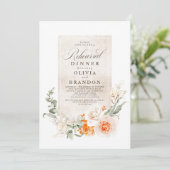 Orange Blume Boho Elegante Probe Abendessen Einladung (Stehend Vorderseite)