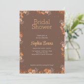 Orange Blume Border Brown Brautparty Einladung (Stehend Vorderseite)