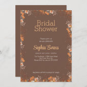 Orange Blume Border Brown Brautparty Einladung (Vorne/Hinten)