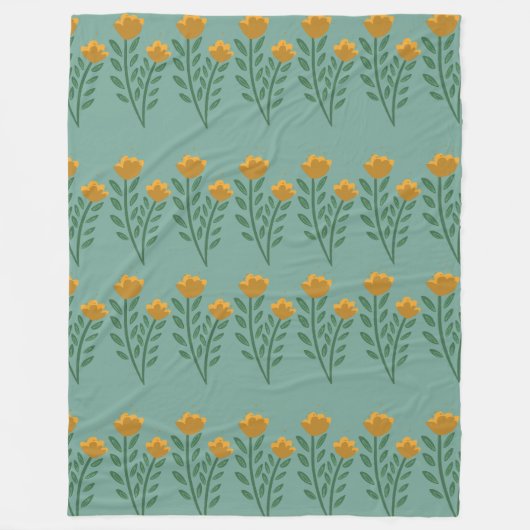 Orange Blume Border Pattern Fleecedecke (Vorderseite)
