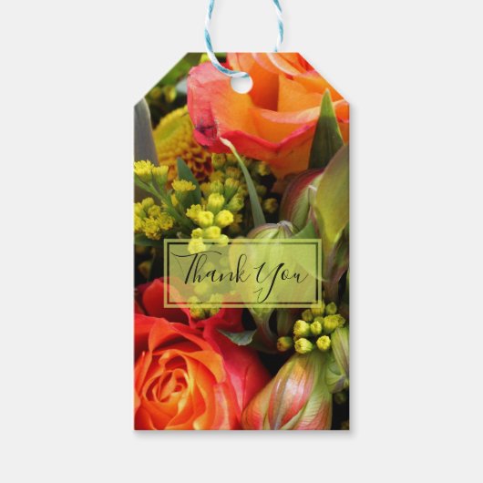 Orange Blume Bouquet Foto Vielen Dank Geschenkanhänger (Vorderseite)