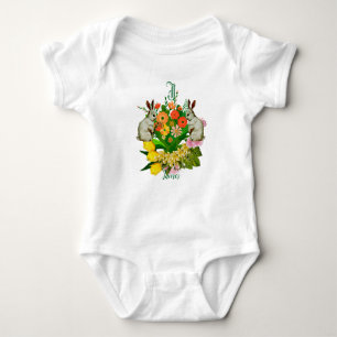 Orange Blume Bouquet Ostersonne Monogram Custom Baby Strampler