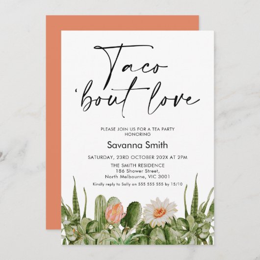 Orange Blume Cactus Taco über Liebe Brautparty Einladung (Vorne/Hinten)